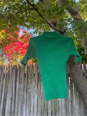 Worthington Green Ribbed Short-Sleeve Mock Neck Sweater